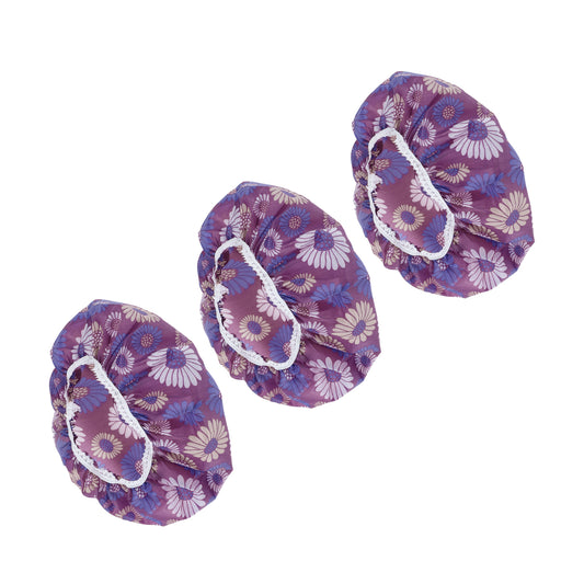 3 Pcs Flower Single Layer Shower Cap for Bathroom Purple