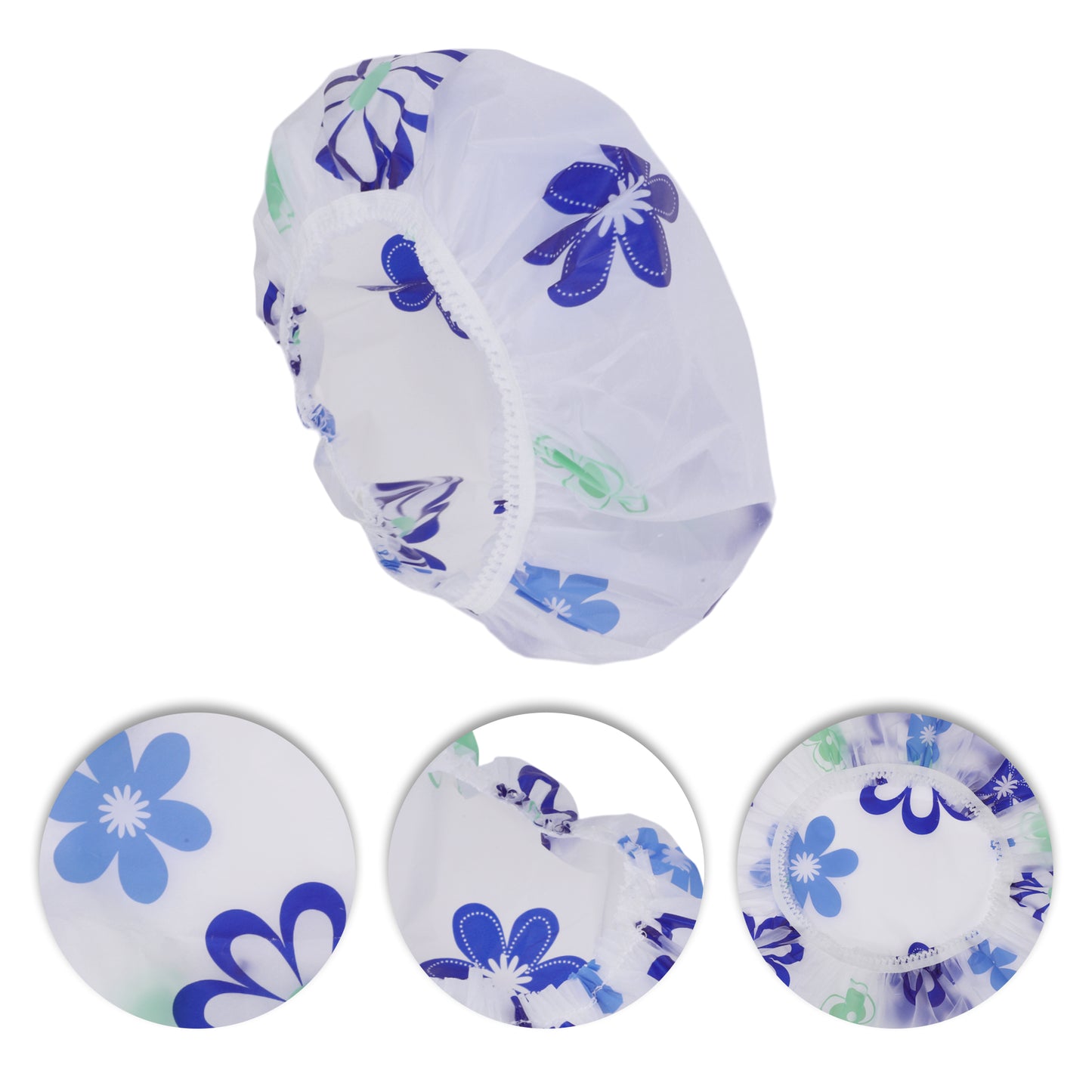 5 Pcs Floral Single Layer Shower Cap for Bathroom Blue