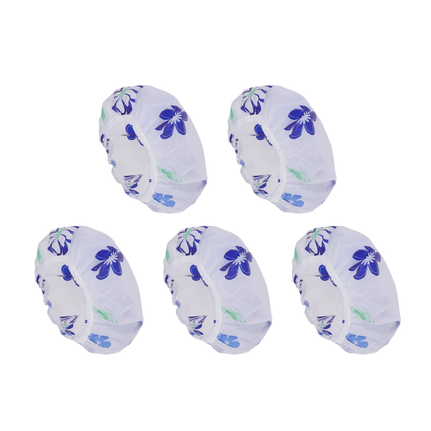5 Pcs Floral Single Layer Shower Cap for Bathroom Blue