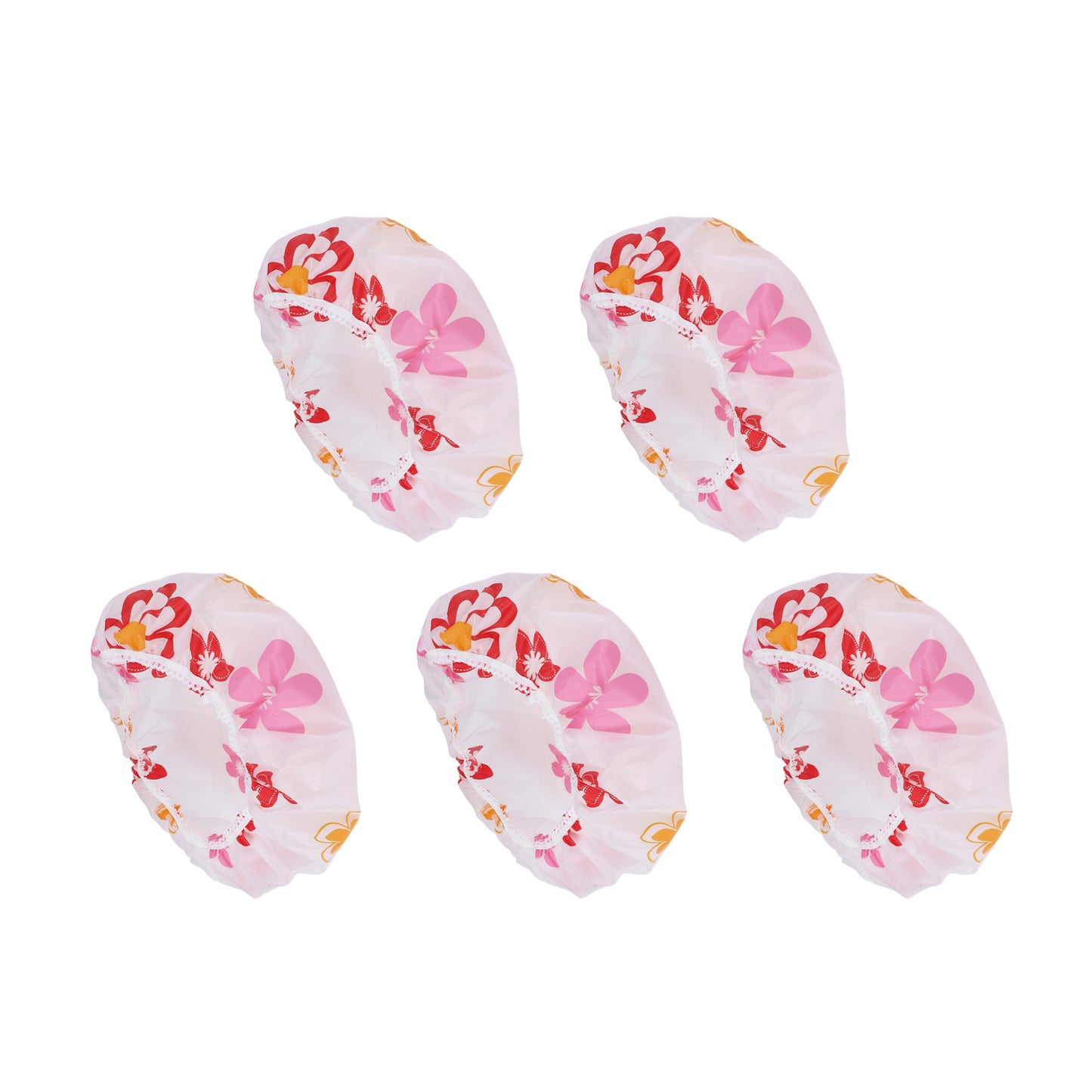 5 Pcs Floral Single Layer Shower Cap for Bathroom Red