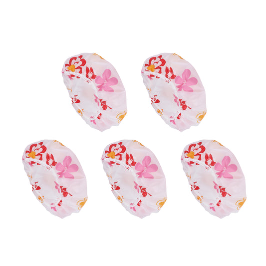 5 Pcs Floral Single Layer Shower Cap for Bathroom Red
