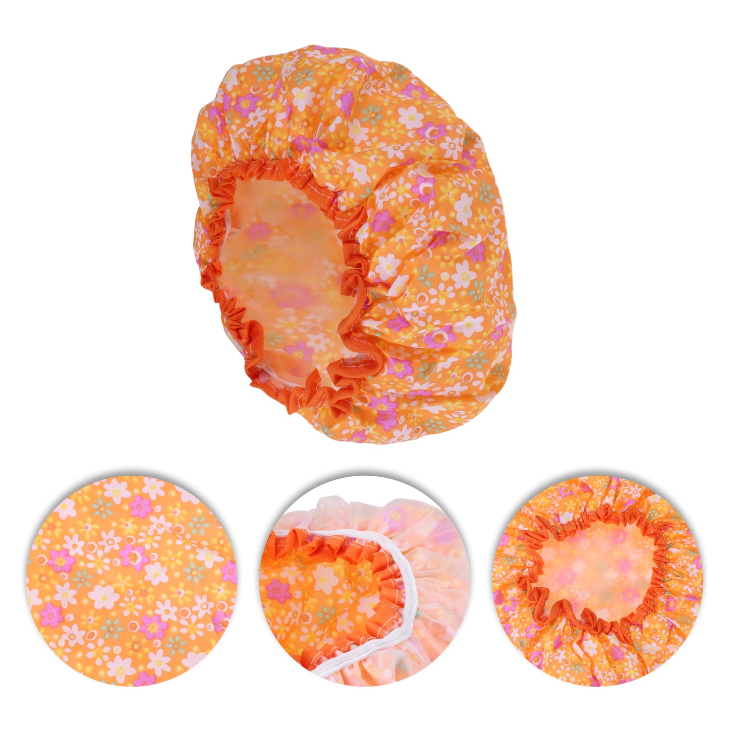 1 Pc Ditsy Floral Double Layer Shower Cap for Bathroom Yellow