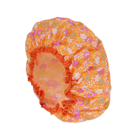 1 Pc Ditsy Floral Double Layer Shower Cap for Bathroom Yellow