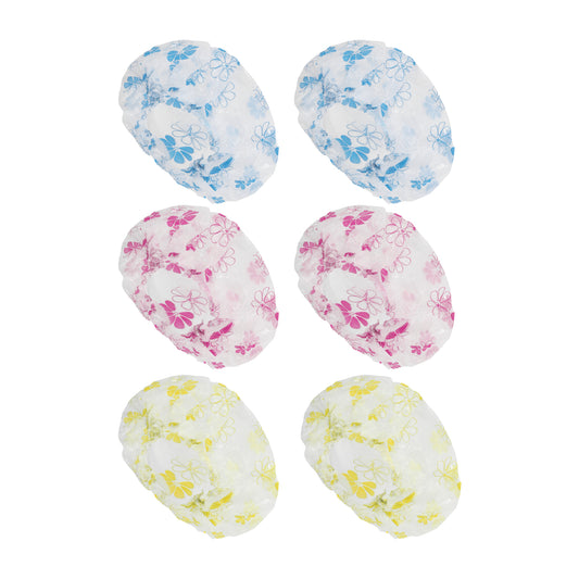 6 Pcs Disposable Flower Shower Cap for Bathroom Yellow Blue