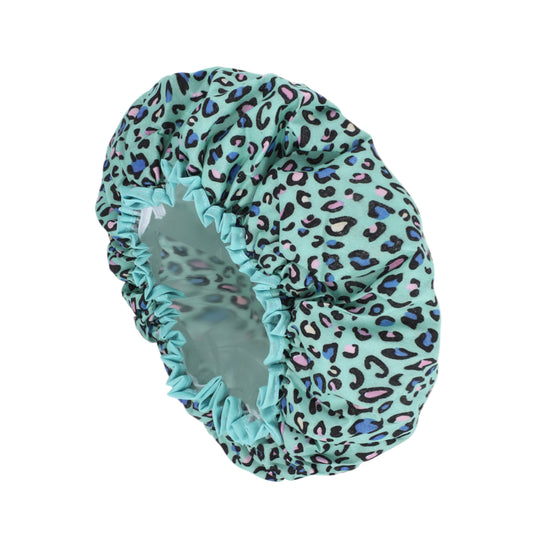 1 Pc Leopard Double Layer Shower Cap for Bathroom Blue