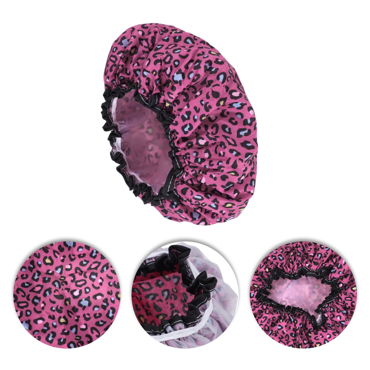 1 Pc Leopard Double Layer Shower Cap for Bathroom Red