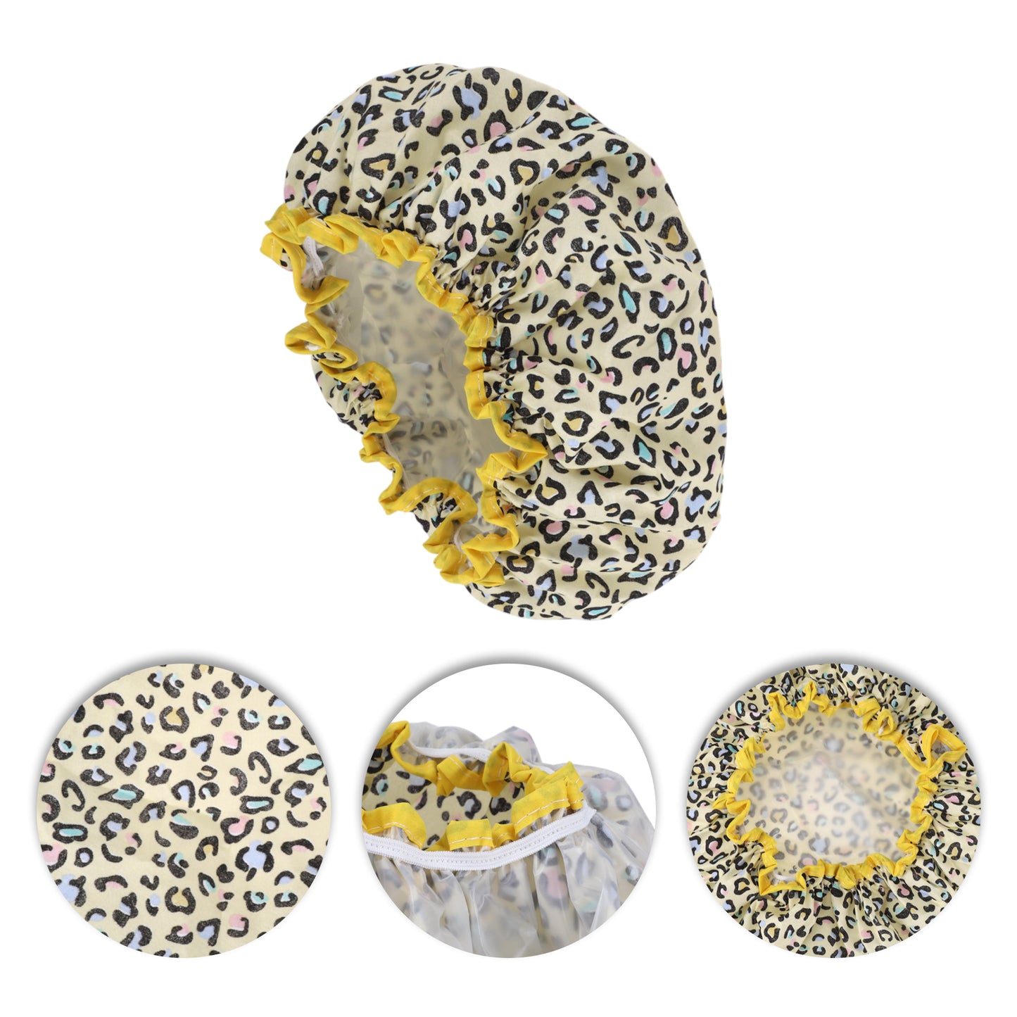 1 Pc Leopard Double Layer Shower Cap for Bathroom Yellow