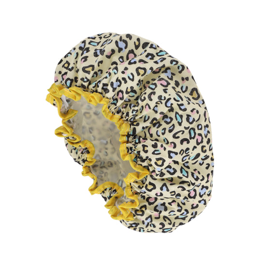 1 Pc Leopard Double Layer Shower Cap for Bathroom Yellow