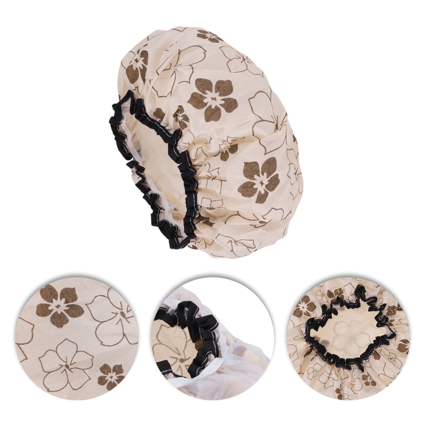 1 Pc Floral Double Layer Shower Cap for Bathroom Coffee Color