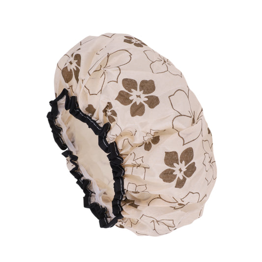 1 Pc Floral Double Layer Shower Cap for Bathroom Coffee Color