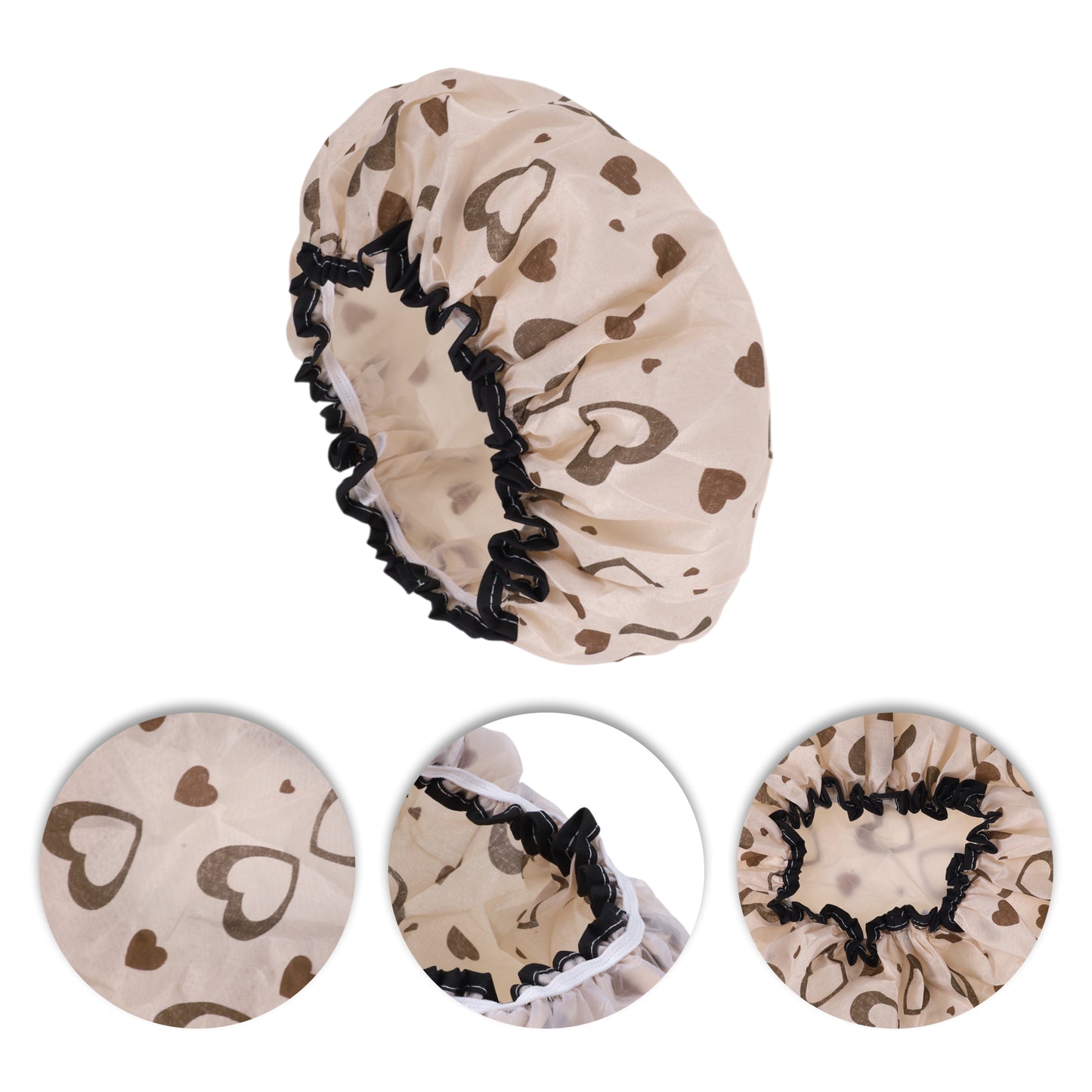 1 Pc Heart Double Layer Shower Cap for Bathroom Coffee Color