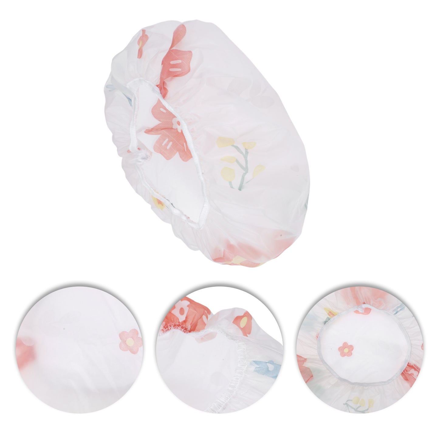 5 Pcs Floral Single Layer Shower Cap for Bathroom White