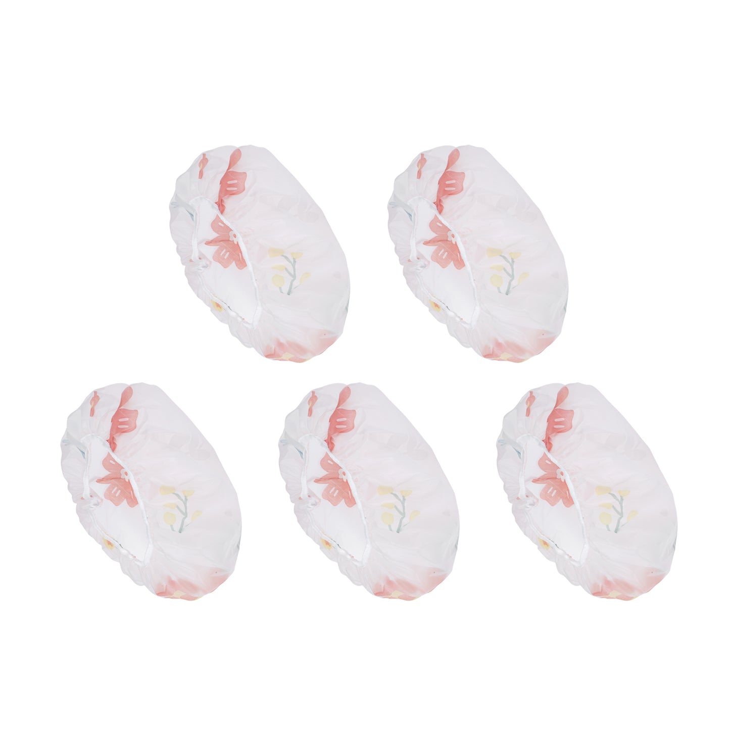 5 Pcs Floral Single Layer Shower Cap for Bathroom White