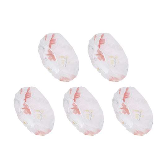 5 Pcs Floral Single Layer Shower Cap for Bathroom White