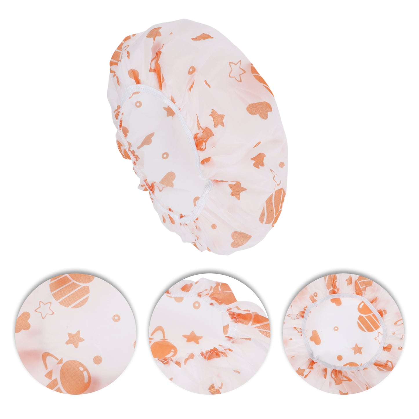 5 Pcs Print Single Layer Shower Cap for Bathroom Orange
