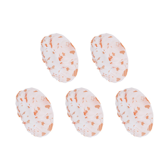 5 Pcs Print Single Layer Shower Cap for Bathroom Orange
