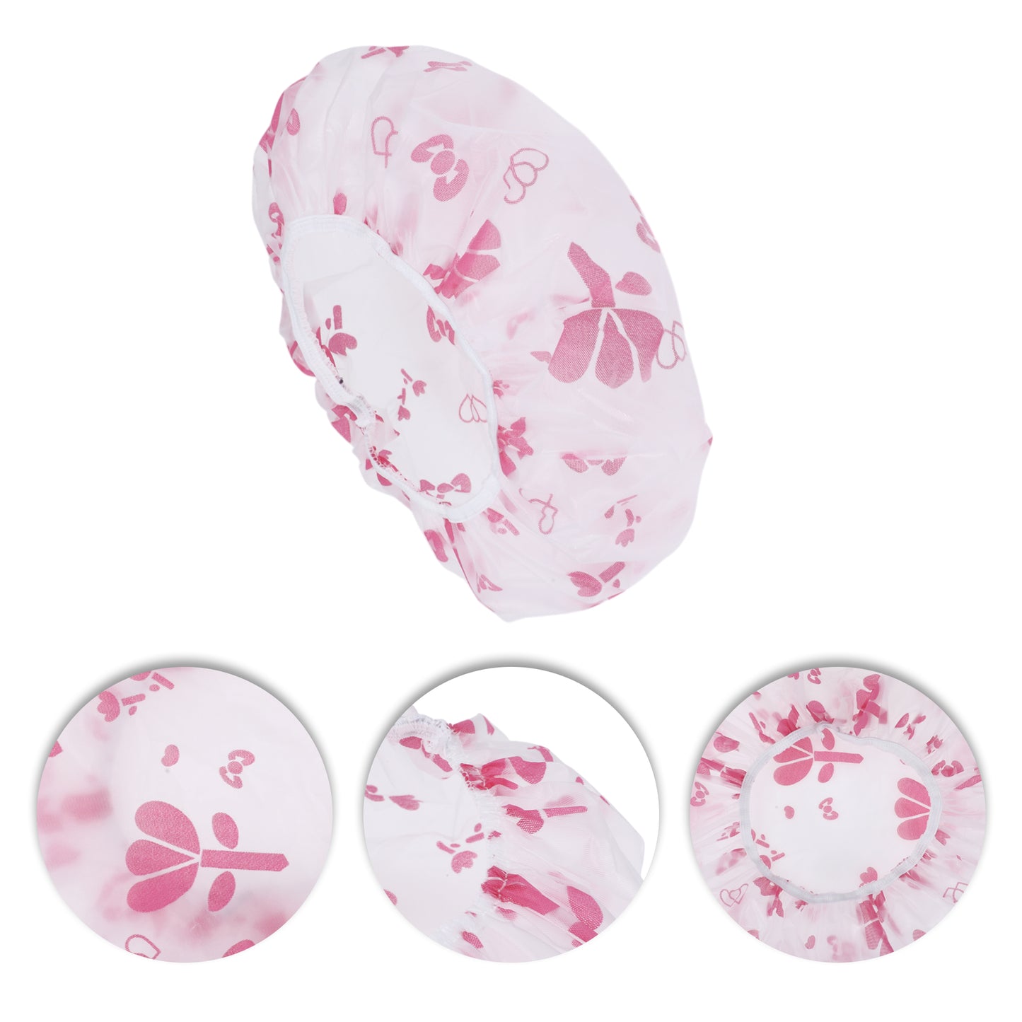 5 Pcs Print Single Layer Shower Cap for Bathroom Pink