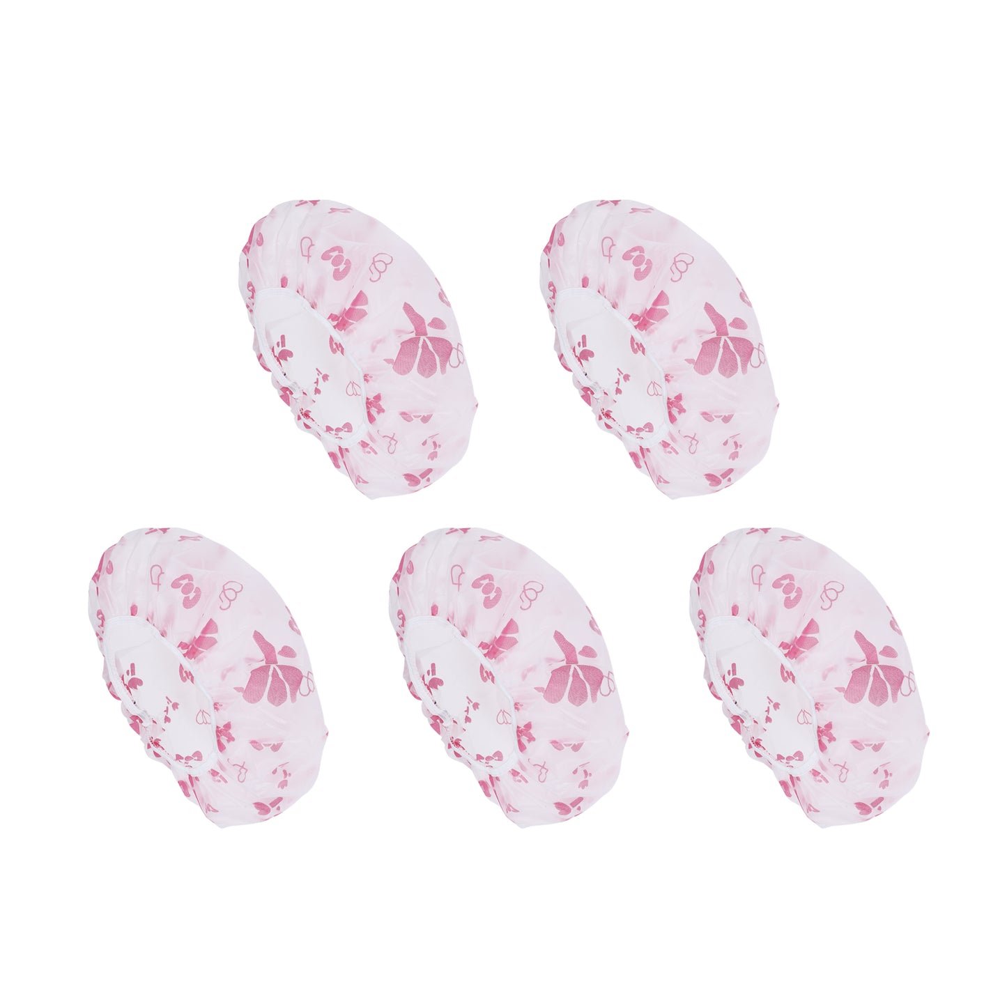 5 Pcs Print Single Layer Shower Cap for Bathroom Pink