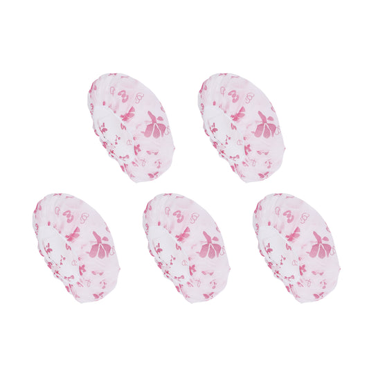 5 Pcs Print Single Layer Shower Cap for Bathroom Pink