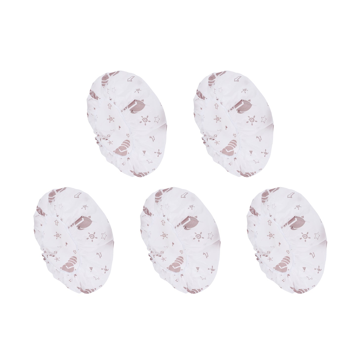 5 Pcs Print Single Layer Shower Cap for Bathroom Coffee Color