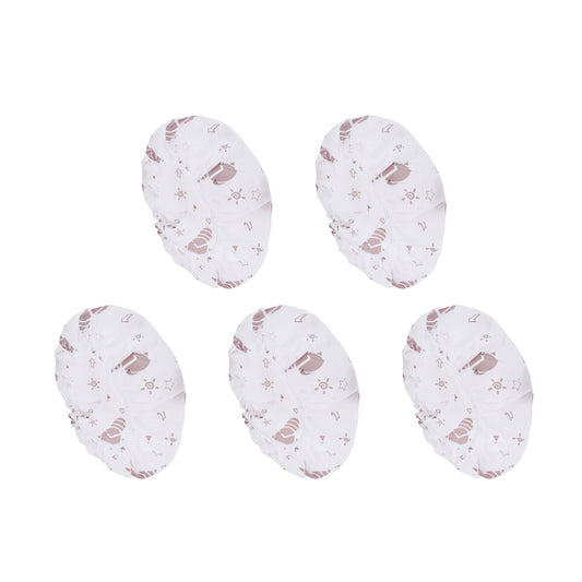 5 Pcs Print Single Layer Shower Cap for Bathroom Coffee Color