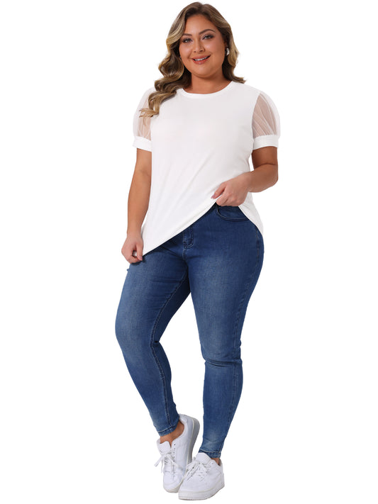 Women's Plus Size Crew Neck Mesh Short Sleeve T-Shirt Summer Top