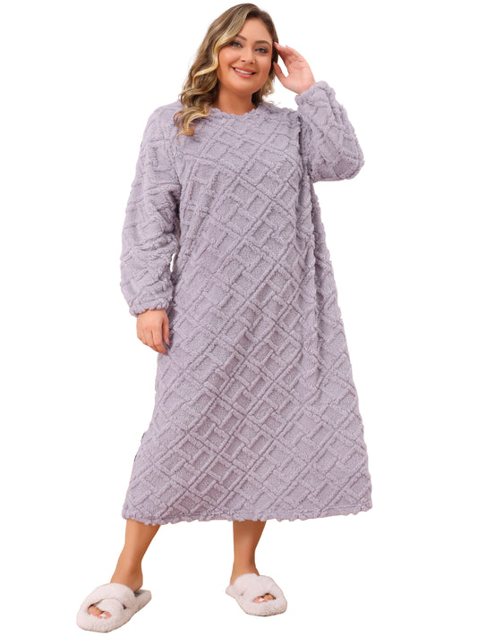Women's Plus Size Long Sleeve Pajama Dress Fuzzy Loungewear Loose Long Nightgowns