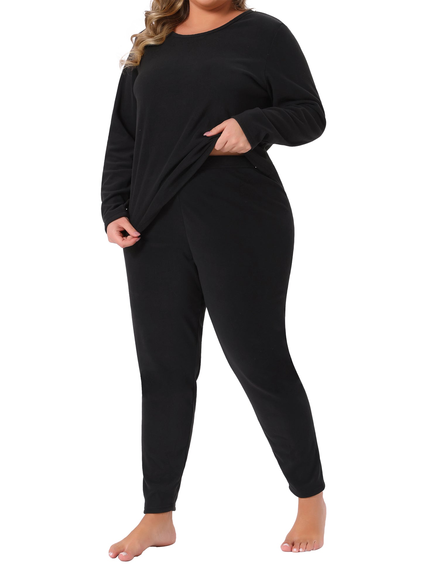 Women Plus Size Thermal Underwear Fleece Lined Long Johns Set Lounge Base Layer Top Bottom