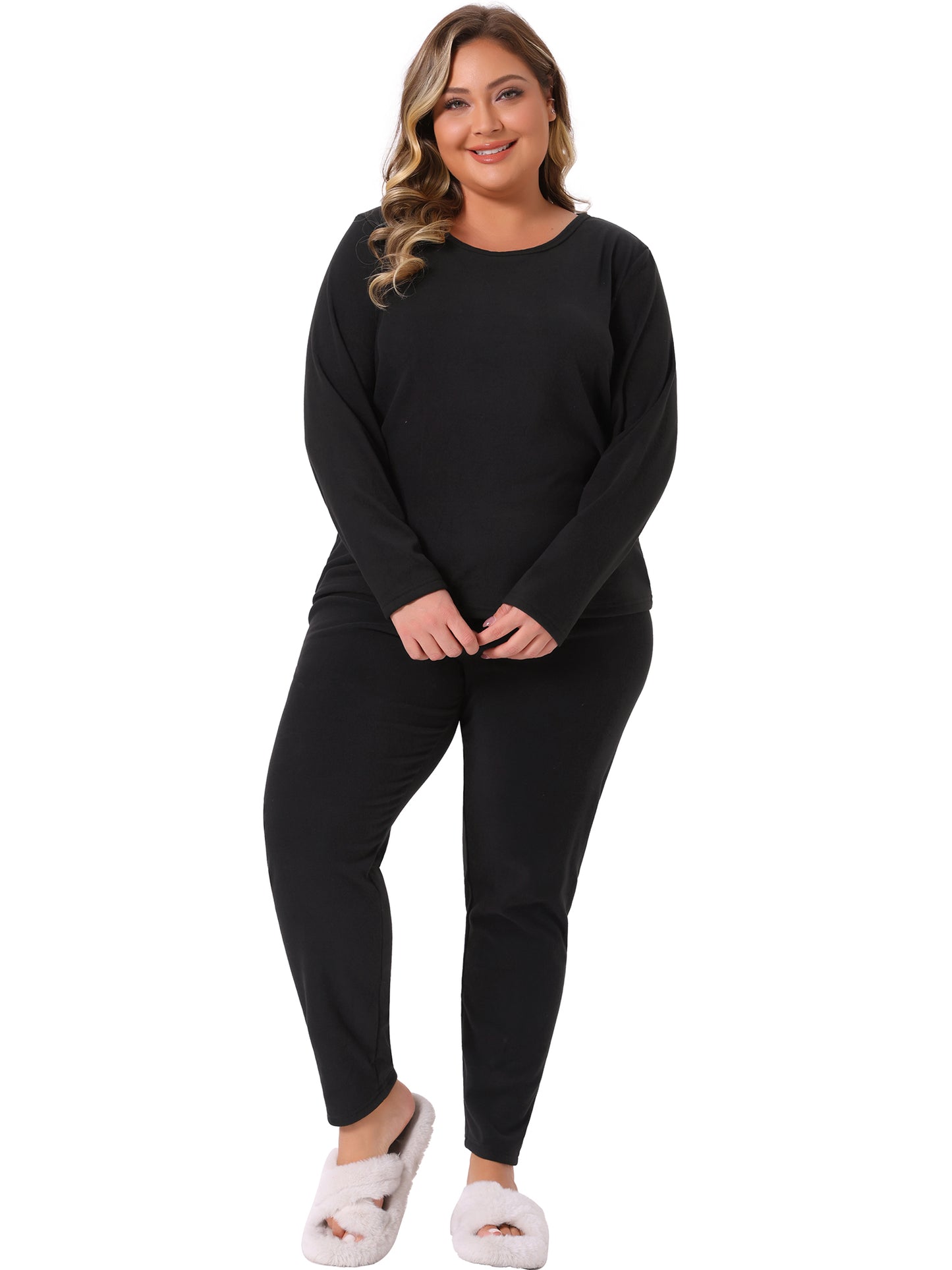 Women Plus Size Thermal Underwear Fleece Lined Long Johns Set Lounge Base Layer Top Bottom