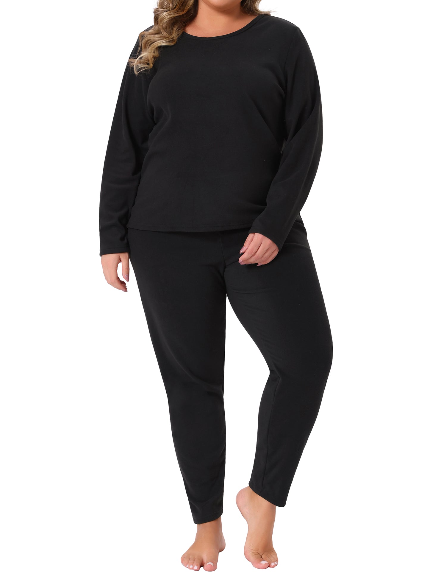 Women Plus Size Thermal Underwear Fleece Lined Long Johns Set Lounge Base Layer Top Bottom