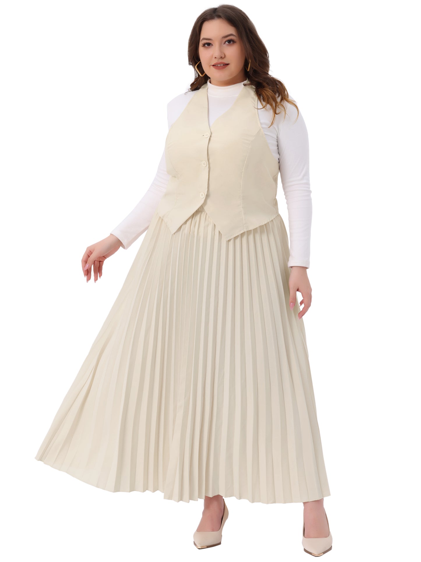 Womens Plus Size 2 Piece Halter Backless Top and Pleated Maxi Skirt Set Elegant Outfit