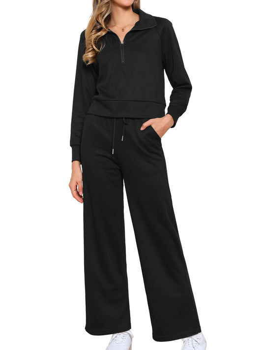 Women's Half Zip Sweatshirts with Wide Leg Pants Tracksuit Set