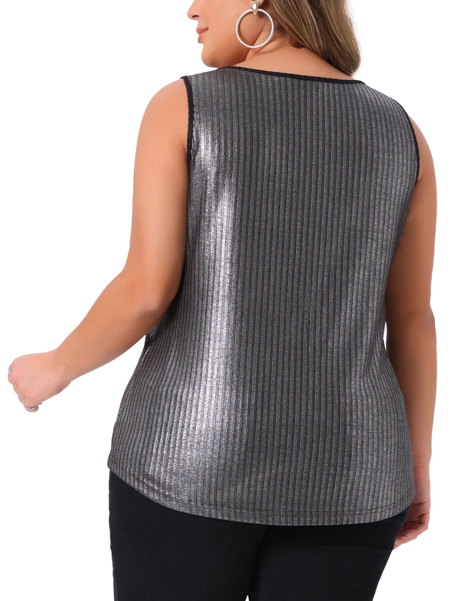 Womens Plus Size Metallic Tank Tops Sleeveless Square Neck Sparkly Club Partywear