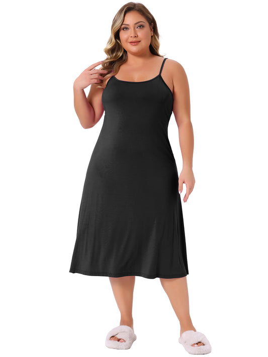 Women Plus Size Nightgown Spaghetti Strap Full Slip Cami Midi Under Dress
