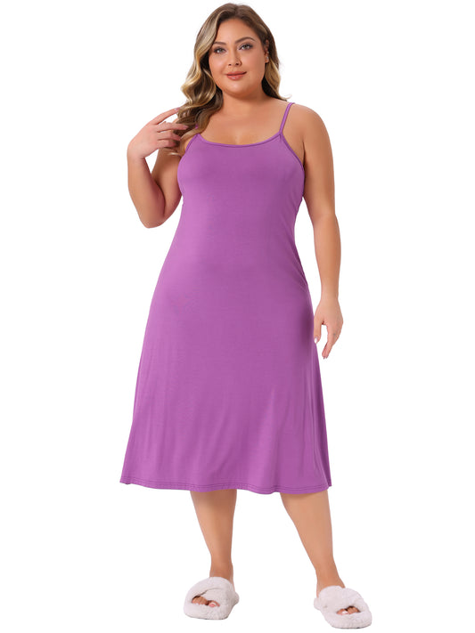 Women Plus Size Nightgown Spaghetti Strap Full Slip Cami Midi Under Dress