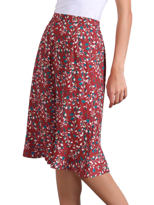 Faldas midi florales para mujer, de verano, con volantes, cintura alta, fluidas, corte A, con abertura hasta la rodilla