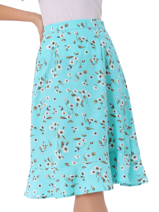 Faldas midi florales para mujer, de verano, con volantes, cintura alta, fluidas, corte A, con abertura hasta la rodilla