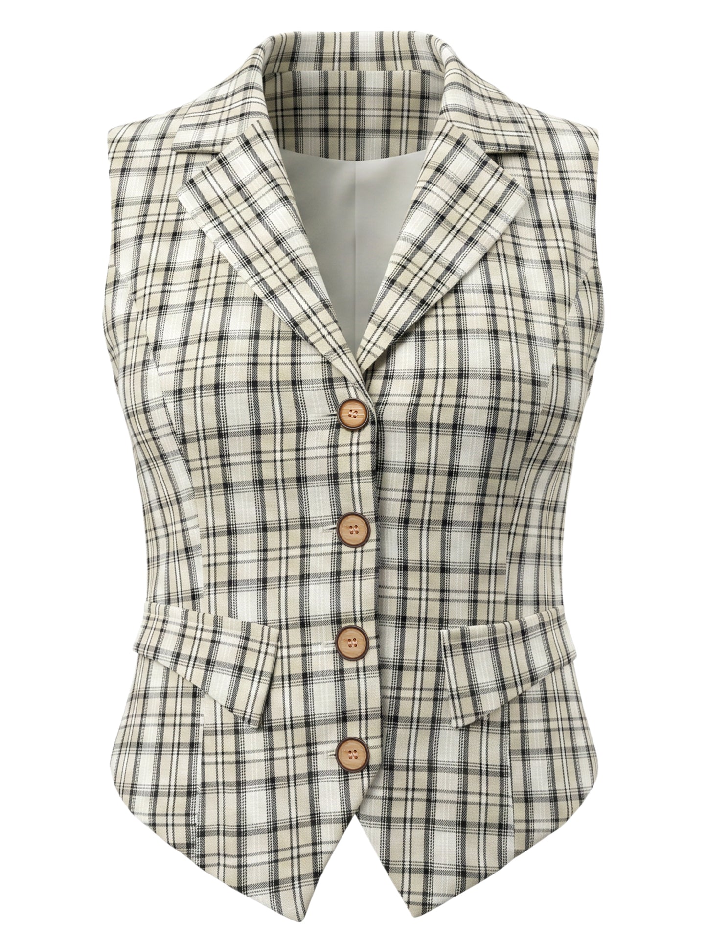 Women's Plaid Waistcoat Notched Lapel Collar Single Breasted Vintage Vest (Available in Plus Size)