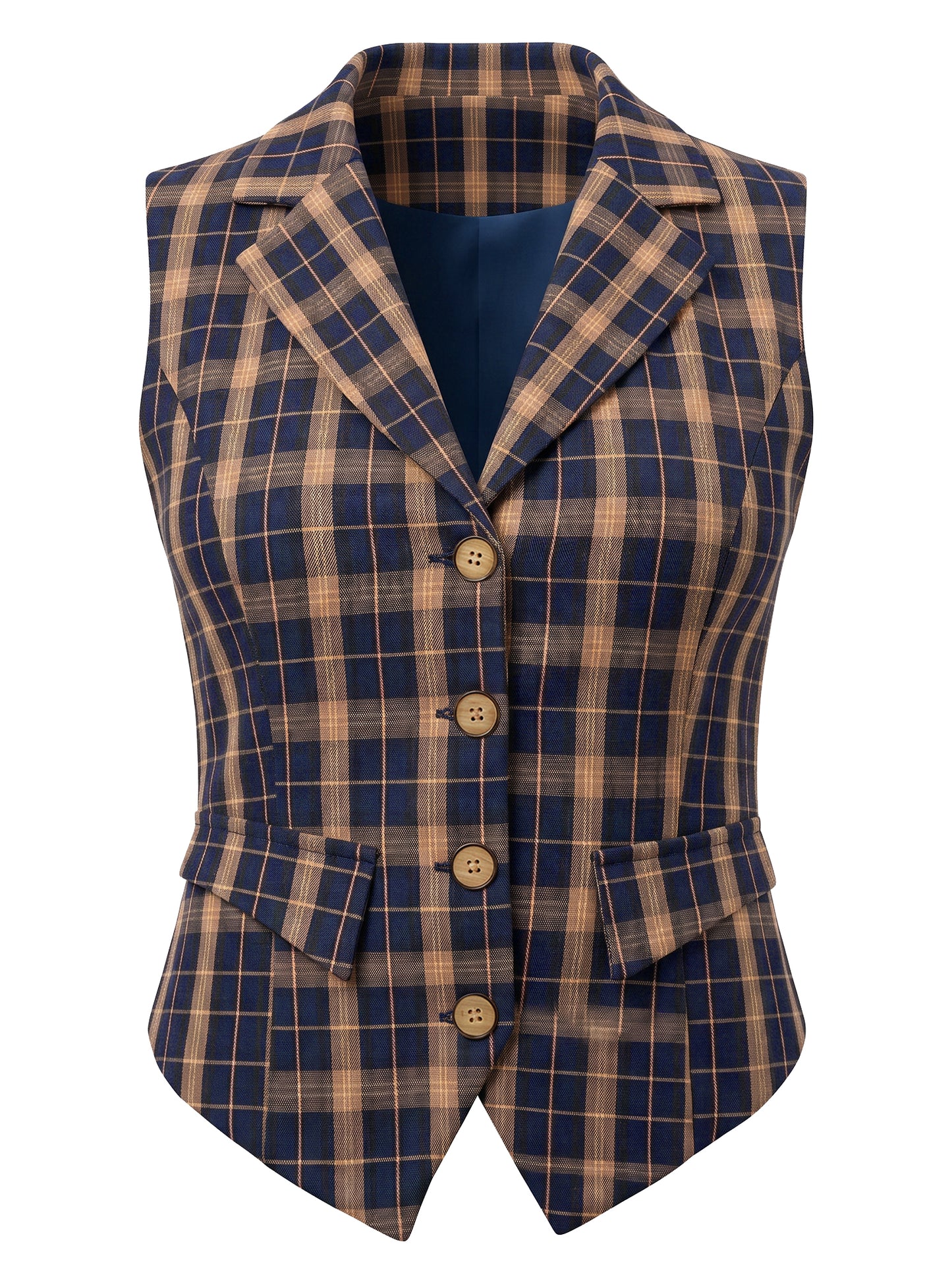 Women's Plaid Waistcoat Notched Lapel Collar Single Breasted Vintage Vest (Available in Plus Size)