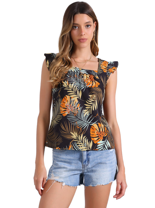 Women's Tropical Tank Top Floral Print Square Neck Summer Beach Vest Top