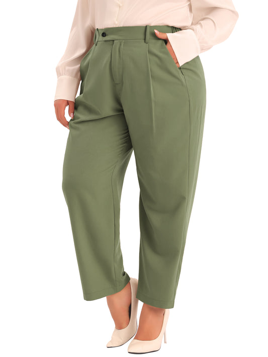 Women Plus Size Pants Elastic High Waisted Long Straight Business Casual Work Pants Trousers with Pockets
