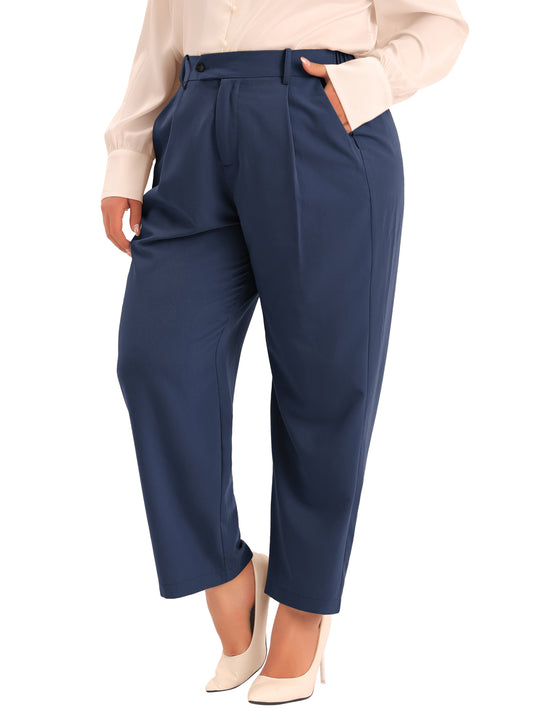 Women Plus Size Pants Elastic High Waisted Long Straight Business Casual Work Pants Trousers with Pockets