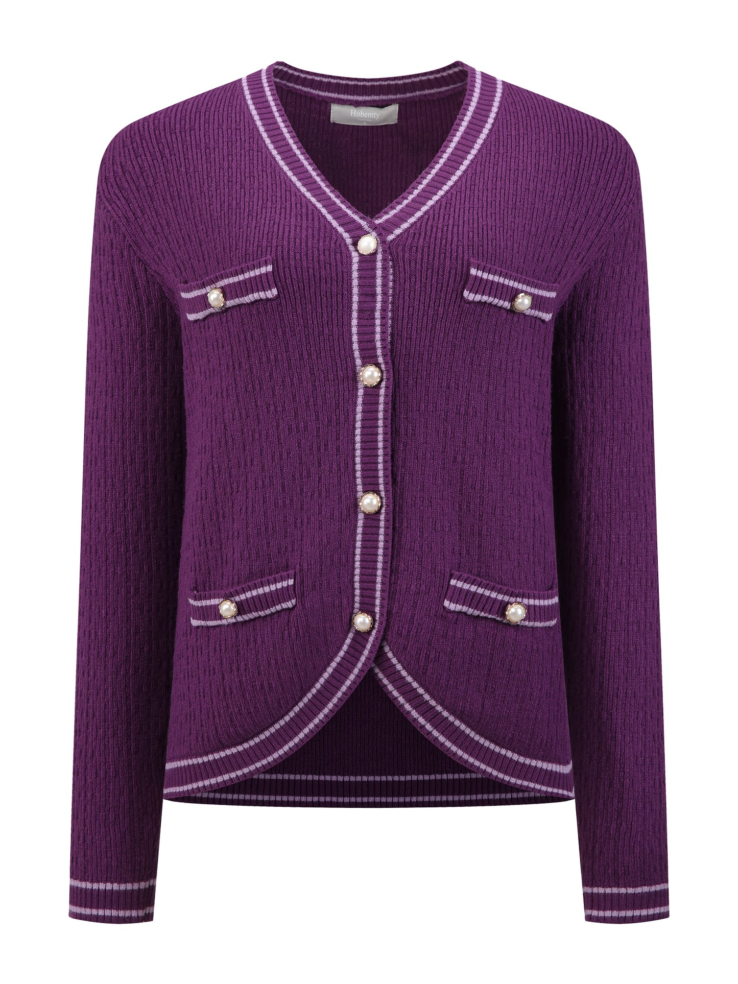 Women's V Neck Cardigan Sweater Long Sleeve Contrast Trim Knit Ribbed Outwear