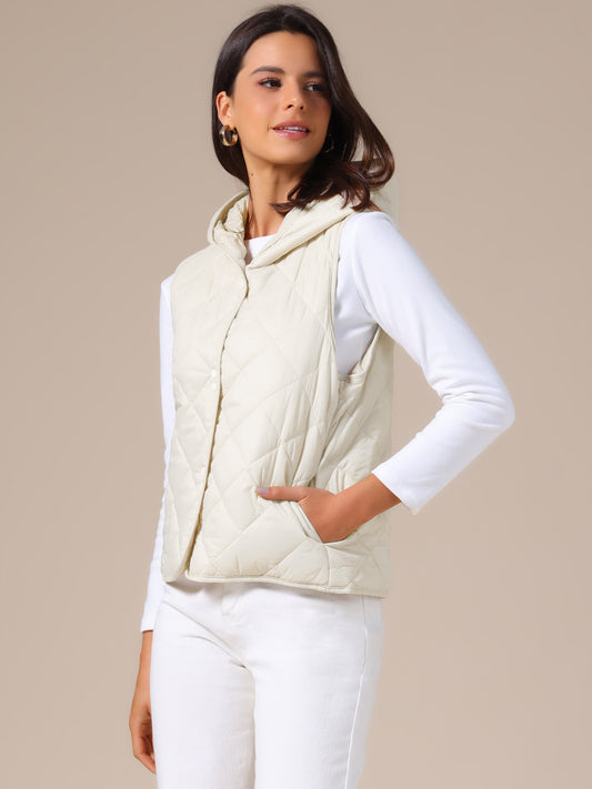 Women's Lightweight Hooded Sleeveless Button Down Puffer Vest