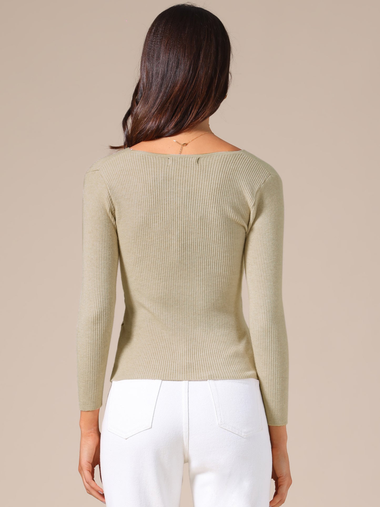 Women's V-Neck Knitted Sweaters Ruched Button Long Sleeve Cross Wrap Sexy Slim Fit Tops