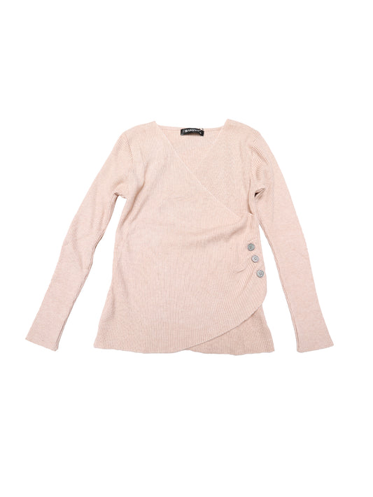 Women's V-Neck Knitted Sweaters Ruched Button Long Sleeve Cross Wrap Sexy Slim Fit Tops
