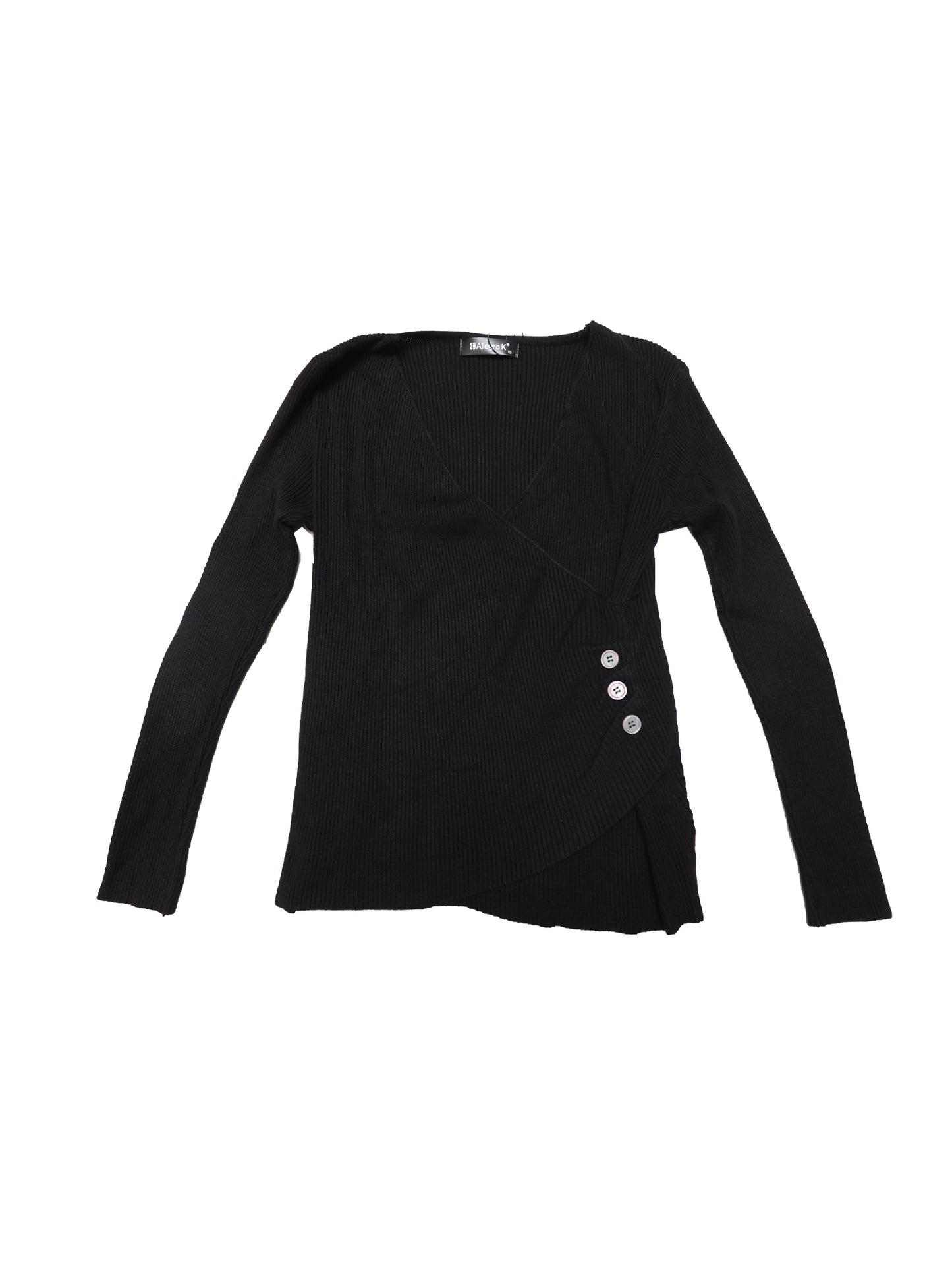 Women's V-Neck Knitted Sweaters Ruched Button Long Sleeve Cross Wrap Sexy Slim Fit Tops