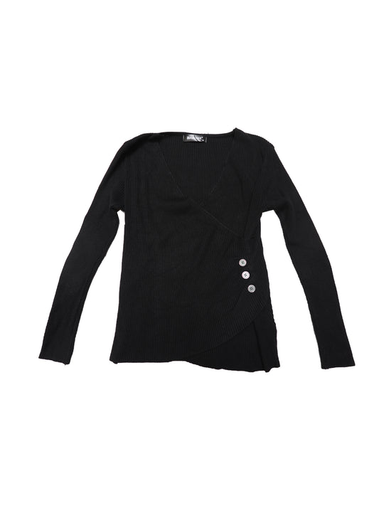 Women's V-Neck Knitted Sweaters Ruched Button Long Sleeve Cross Wrap Sexy Slim Fit Tops