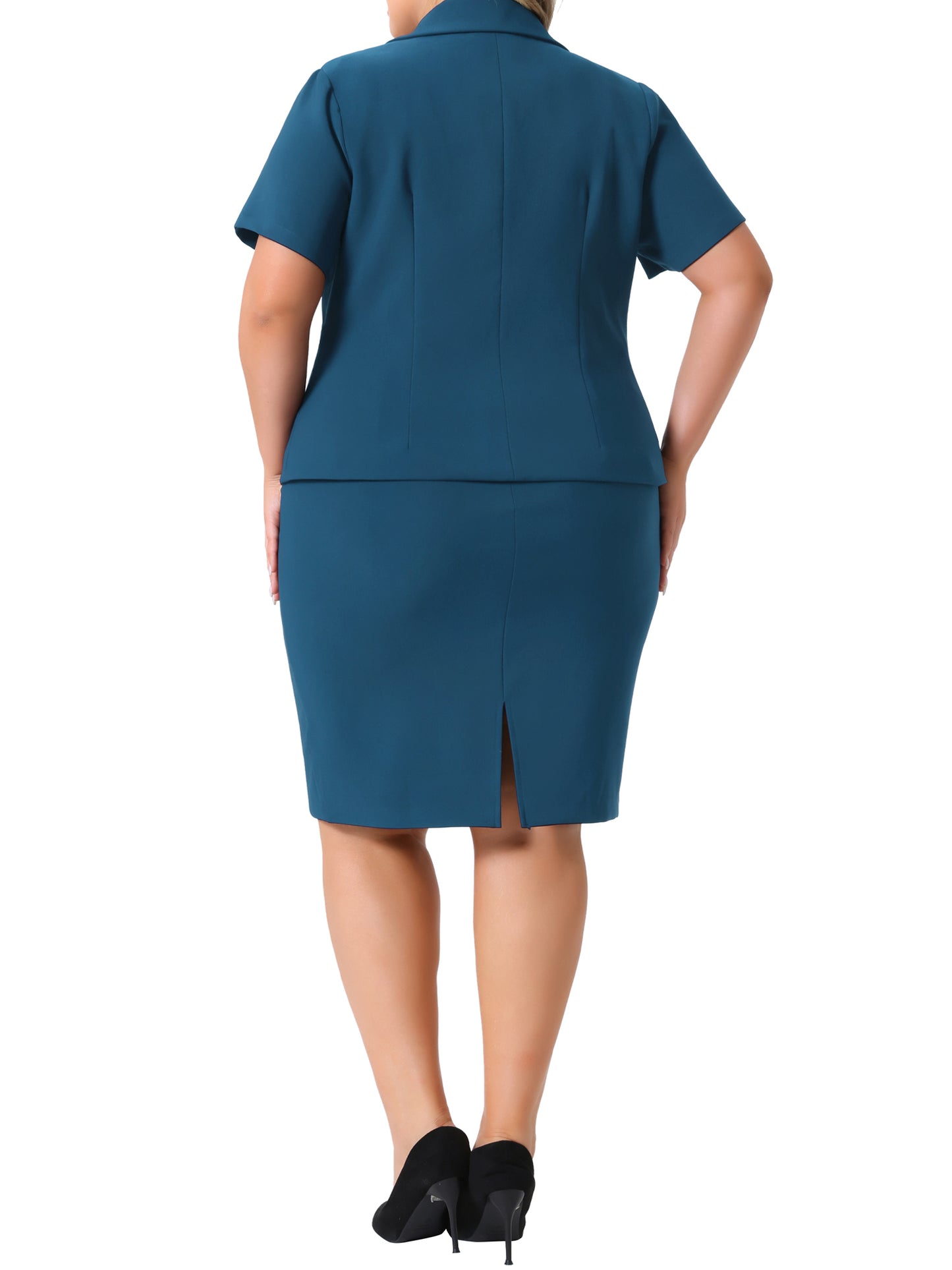 Women Plus Size Blazer Suits Notch Lapel Short Sleeve Office Pencil Skirt Business Skirt Set
