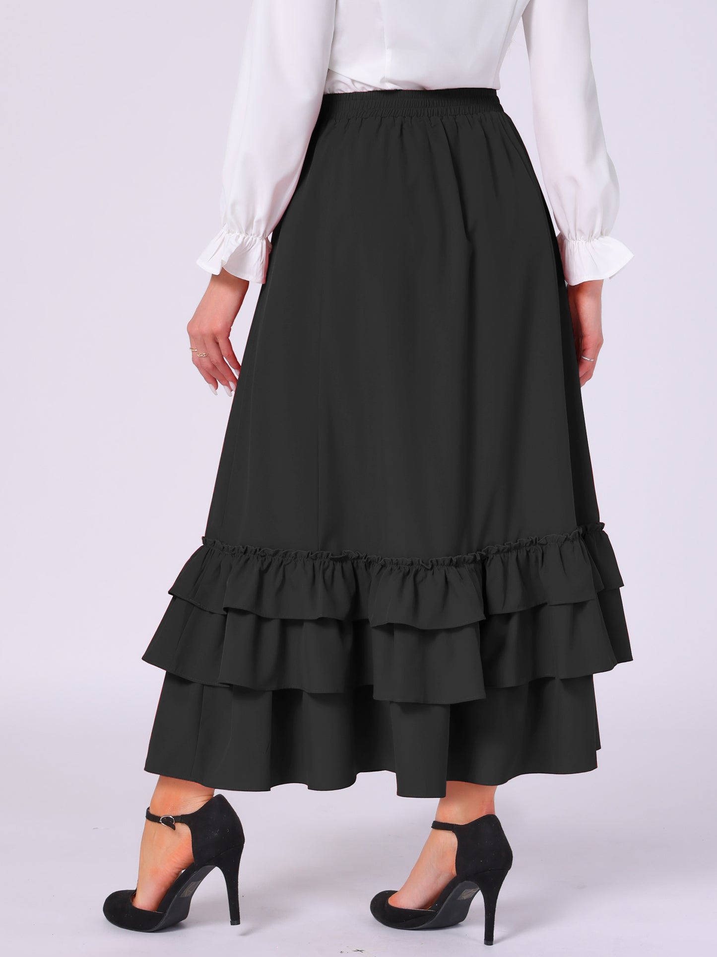Women's Steampunk Ruffle Layered Drawstring Vintage Gothic Victorian Skirt